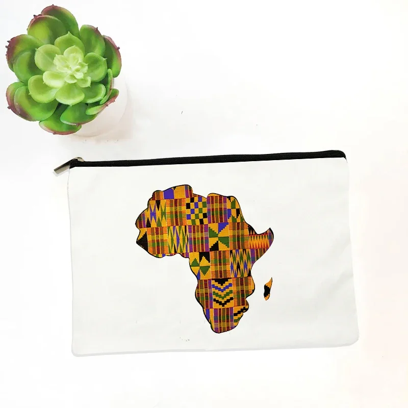 Pochette de maquillage pour filles, sac à cosmétiques, pochette de voyage, mini sacs de créateurs, poudres de maquillage, rouge à lèvres, cool, carte de l'Afrique, noir