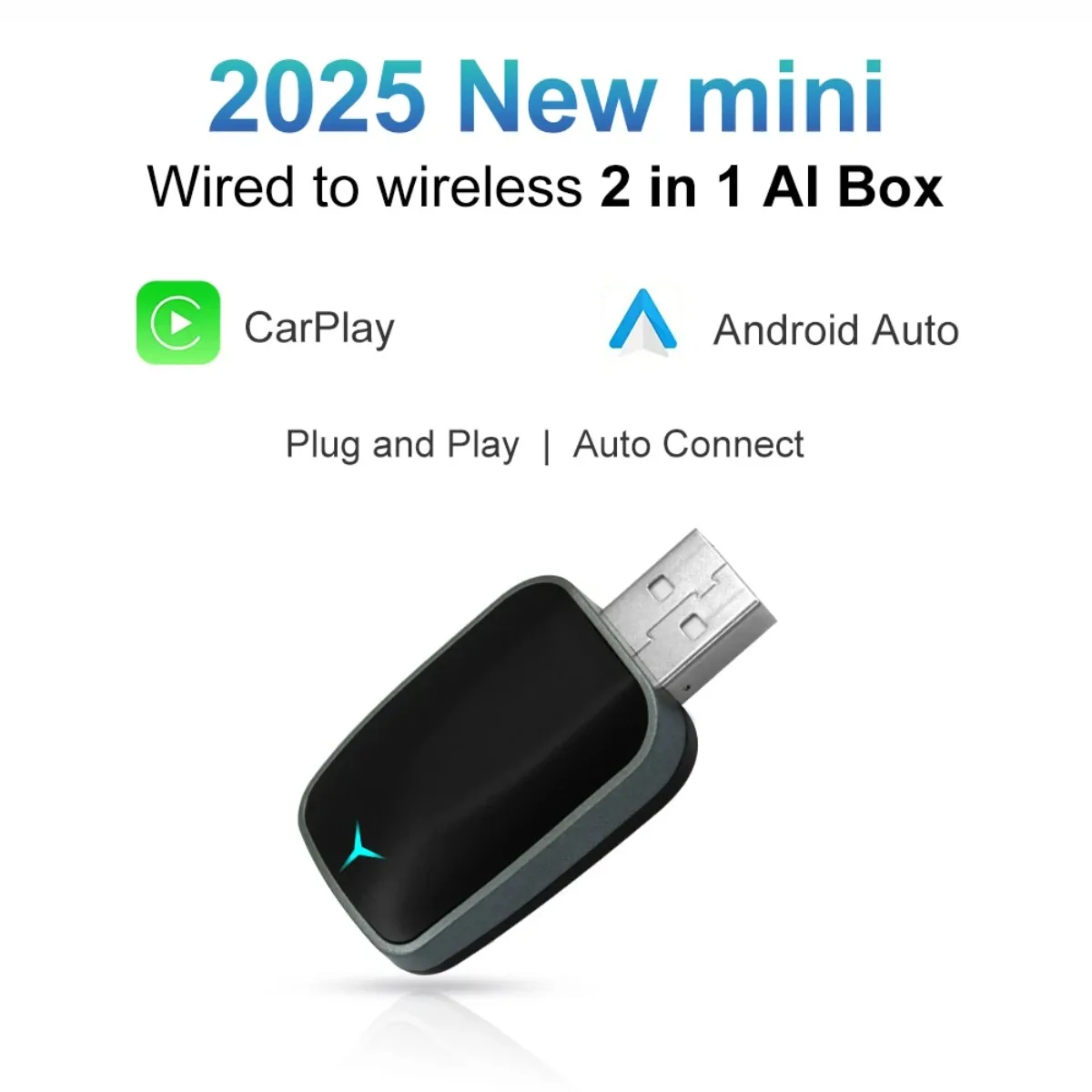 

2025 НОВЫЙ 2 в 1 беспроводной Carplay AI Box Android Auto Plug and Play Подходит для преобразования оригинального автомобильного проводного Carplay на беспроводной режим