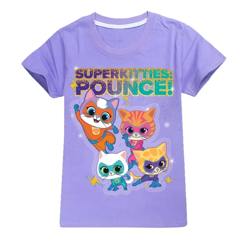 Anime Super Cats T Shirt Kids SuperKitties Clothes Baby Girls 100%Cotton Short Sleeve Tops Junior Boys T-shirt Children Clothing