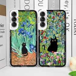 레트로 유화 반 고흐 꽃 아트 고양이 전화 케이스 삼성 갤럭시 S25 S24 S23 울트라 S22 플러스 S21 FE 5G 클리어 커버 Fundas