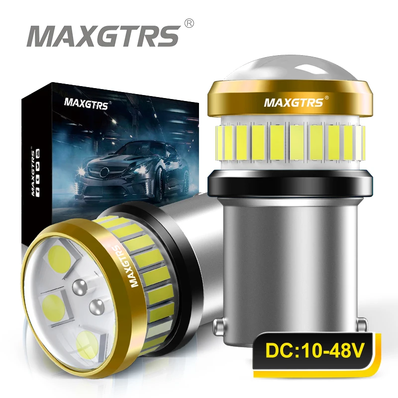 2x BA15S P21W LED Bulbs S25 1156 BAU15S BAY15D 1157 4014 3030 Chip Projector Lens for Reverse Brake Tail Turn Signal Lights Canb