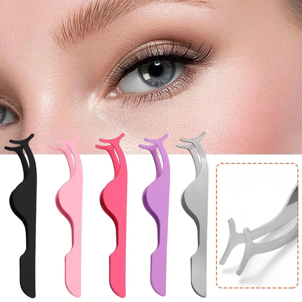 1 Pcs Stainless Steel Fake Eyelash Extentions Tweezers Curved Lashes Pincers Design Assist Tools Device False Makrup N3x8