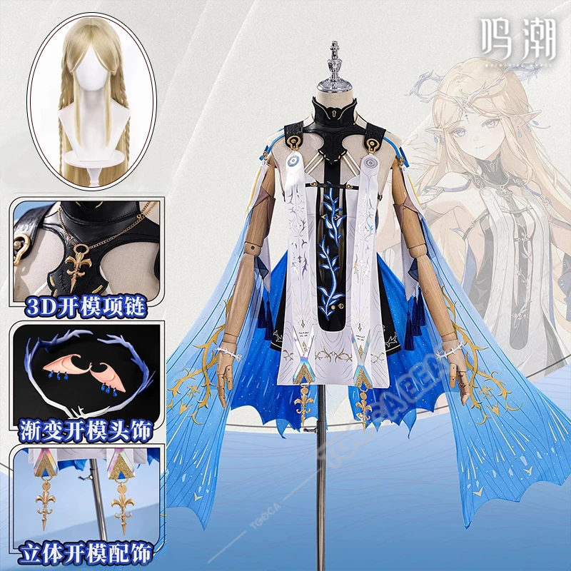 

Wuthering Waves Cartethyia Cosplay Costume Wig The Blessed Maiden Uniform Headwear Rinascita Halloween Party for Women Girls