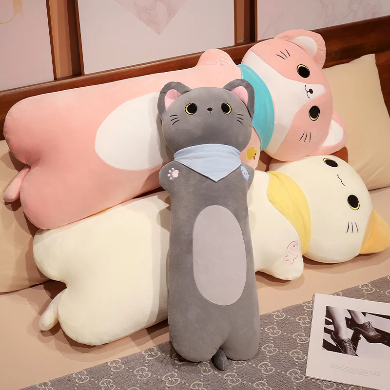 70-130cm Long Cat Plush Toys Stuffed Cute Cat Doll Animal Sleeping Pillow Soft Cartoon Toys for Girlfriend Christmas Gift