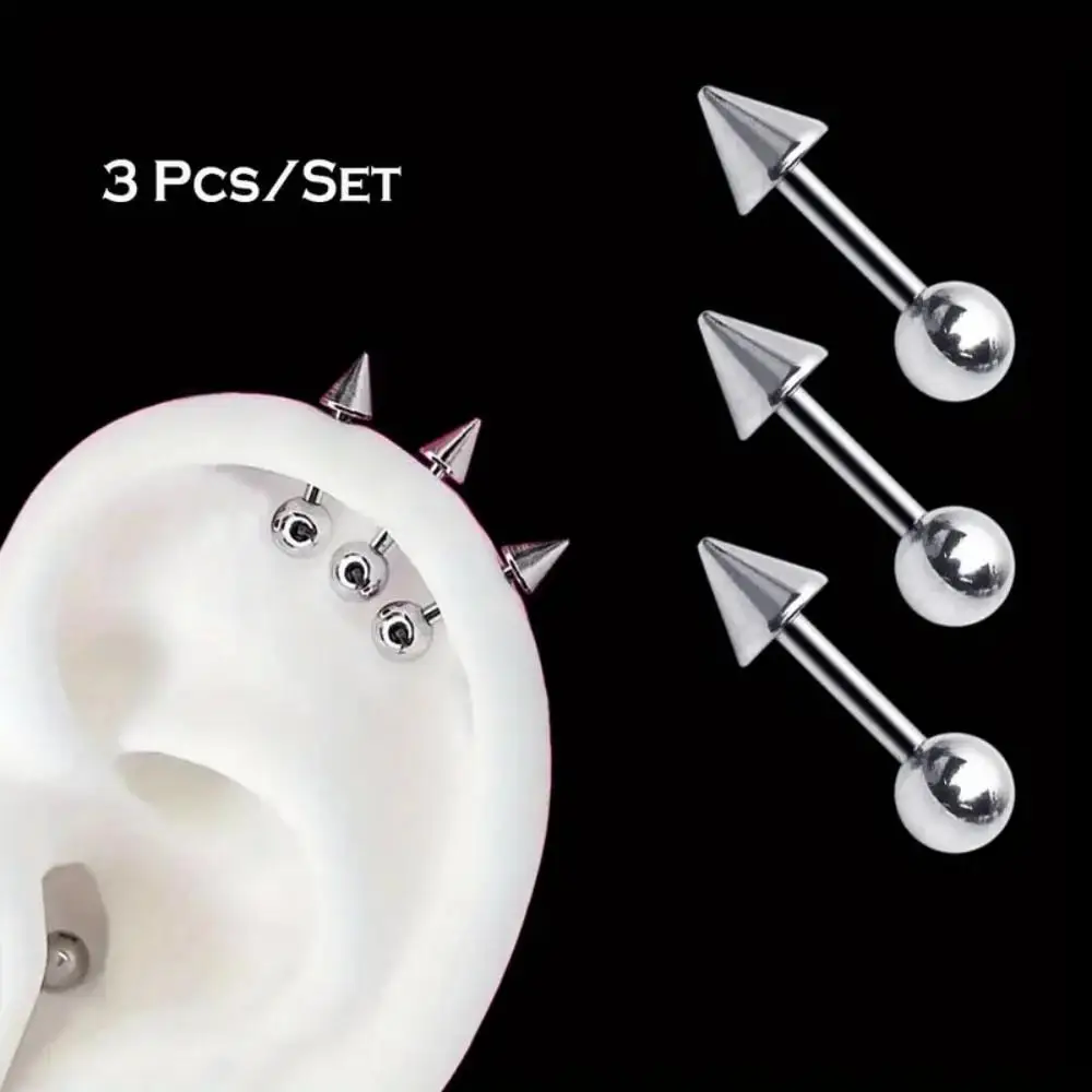 3 Pcs/Set Punk Simple Stainless Steel Spike Stud Earrings for All Seasons Hypoallergenic 316L Ear Needle No Plating Perfect Y2K