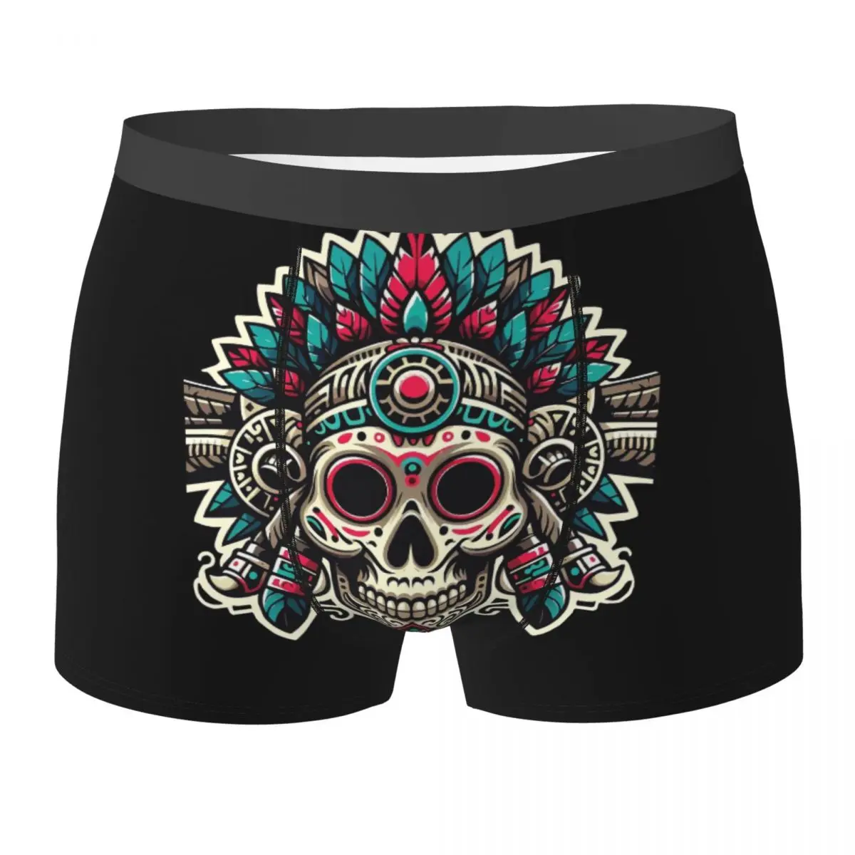 Boxer Underpants Shorts Aztec Skull With Plume Panties Male Breathable Underwear for Homme Man Boyfriend Gift