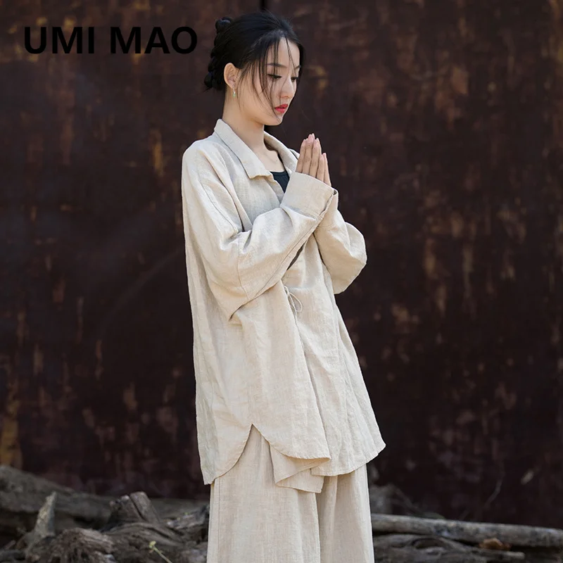 

UMI MAO Spring Outerwear Women's Wear New Ramie Design Loose Free Spirited Home Travel Meditation Meditation Women's Coat