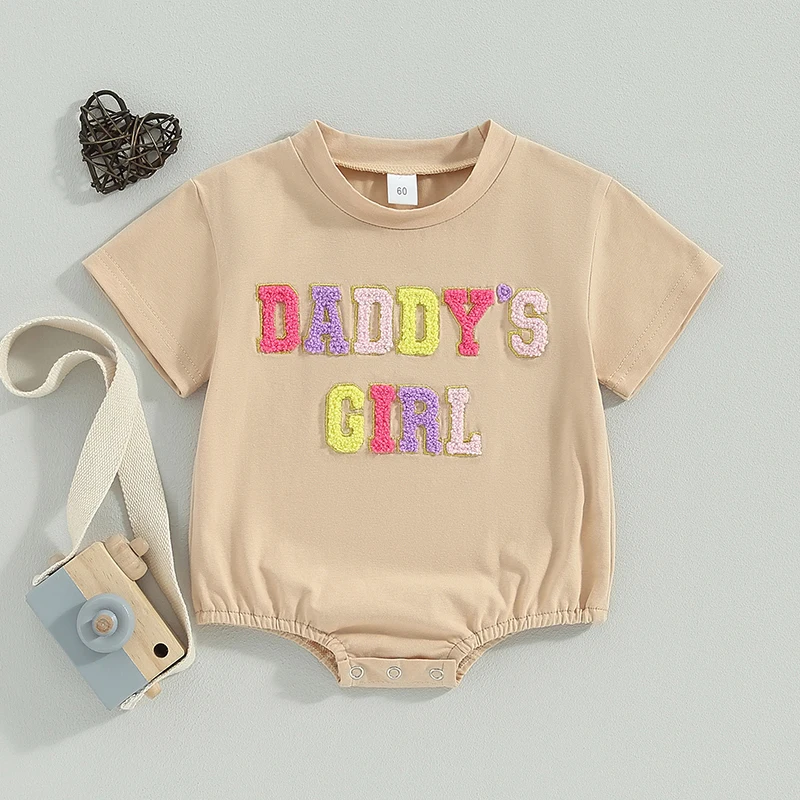 

Baby Girl Oversized Sweatshirt Romper Short Sleeve Bubble Daddys Mamas Girl Romper Top Clothes