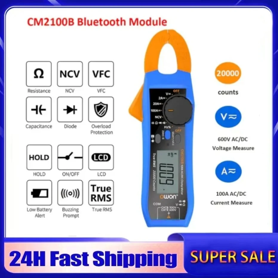 OWON CM2100 Digital Electrical Tester 100Amp 600V Smart AC/DC Clamp Meter True RMS VFC diode Multimeter