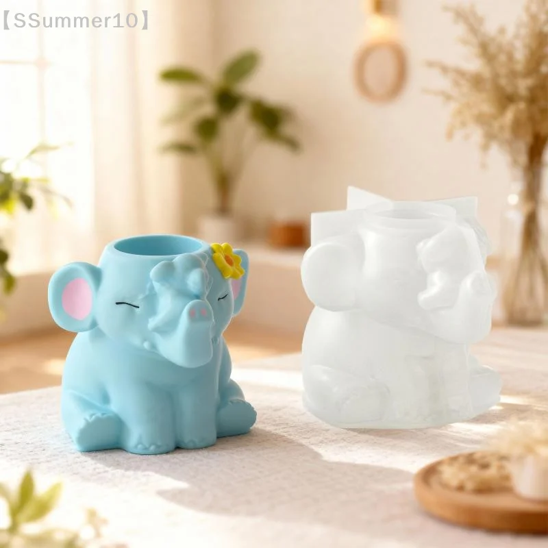 【SSummer10】Elephant Flower Pot Storage Jar Silicone Mold DIY Vase Candle Gypsum Pen Holder Mold【SS】