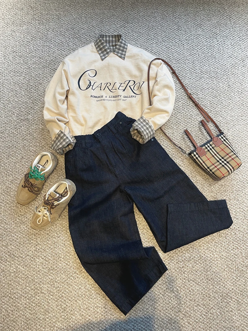 

Cuijia Early Spring Vintage Loose Feel f Elastic Wide Leg Full Cotton Nine Tenth Jeans H3668 Casual Sle l Waist B...