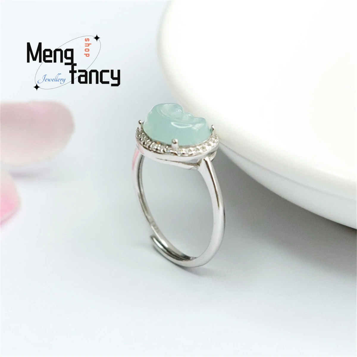 Anillo de plata S925 con incrustaciones de jadeíta, joyería fina de lujo, Ruyi, agua azul hielo, elegante, personalizado, versátil