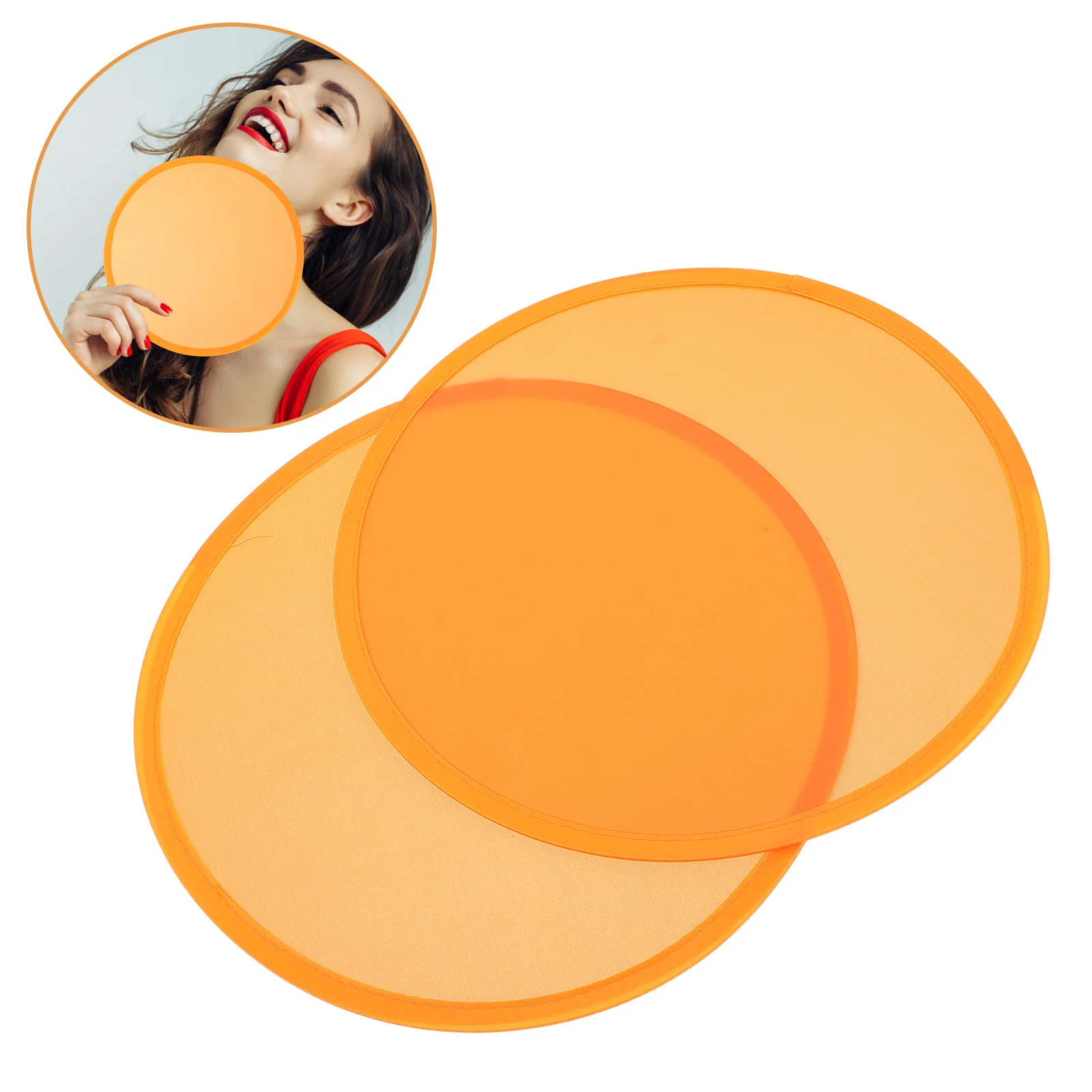 

2pcs Mini Folding Flying Disc Portable Handheld Round For Dancing Parties Performances Foldable Fan For Women Paddle