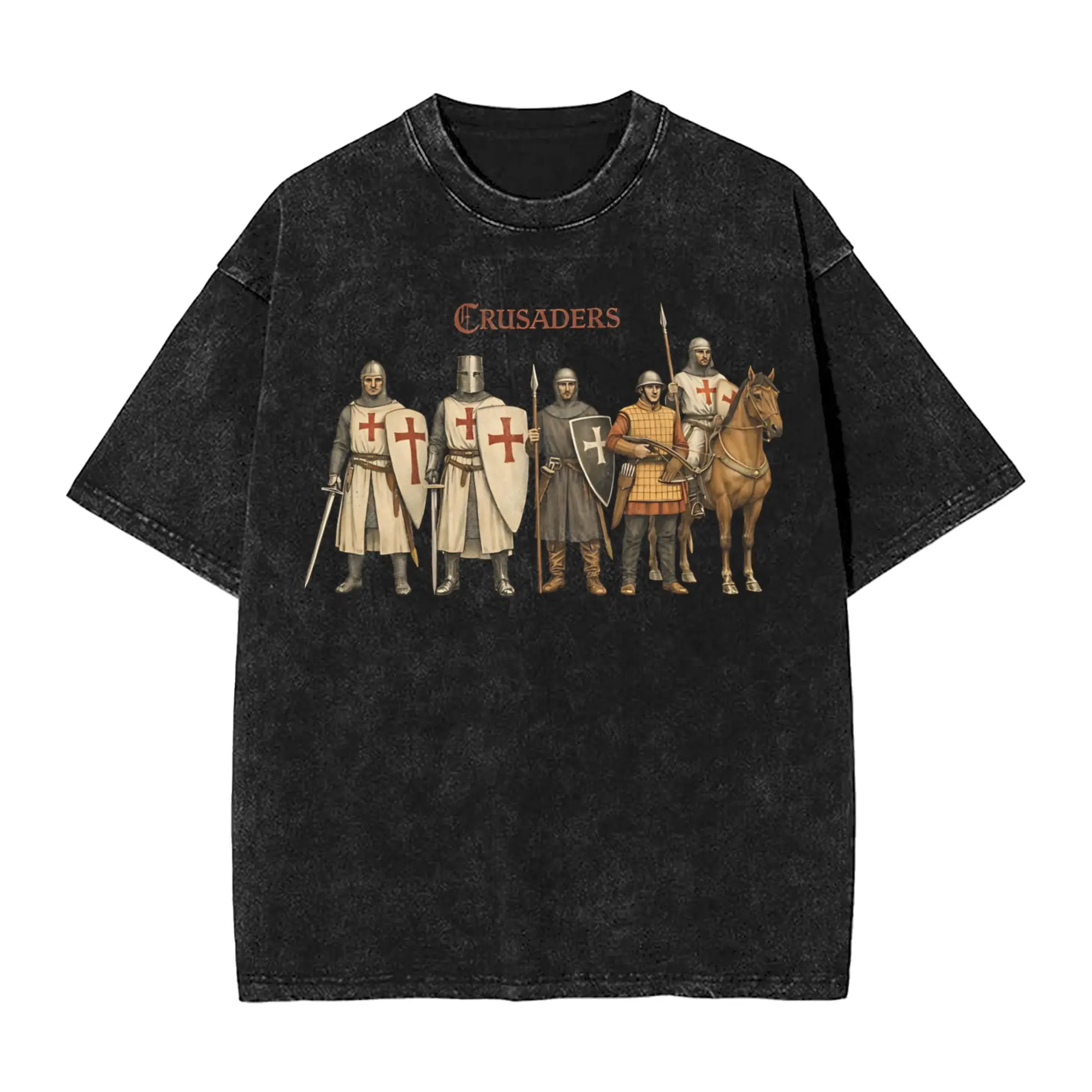 Crusader Templar Knights Medieval Army Art  Washed T Shirt Streetwear Hip Hop Novelty T-Shirts  Tees for Men Women Short Sleeve