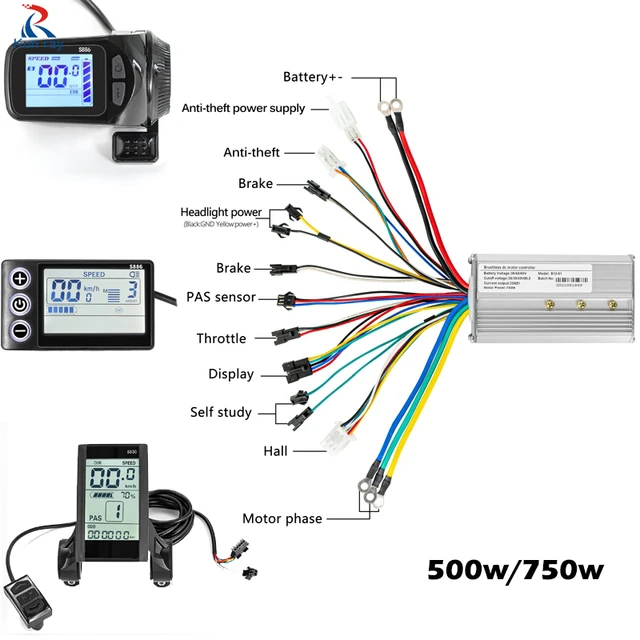 電動自転車用ブラシレスモーターコントローラー,LCDディスプレイ付き電動スクーター用スペアパーツ,36v/48v/60v 500w 750w -  AliExpress