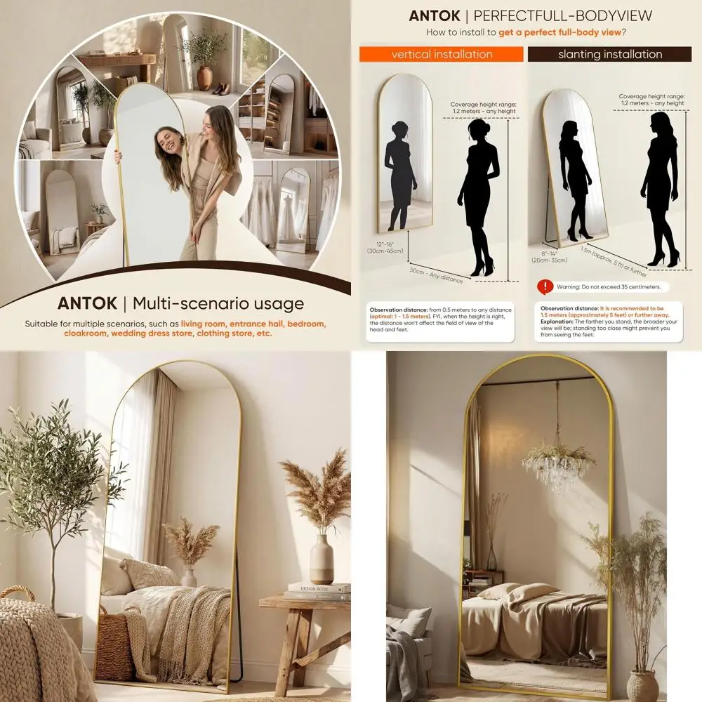 

Зеркало напольное арочное в полный рост 71x27 дюймов с подставкой для спальни, гостиной или гардеробной, золотое