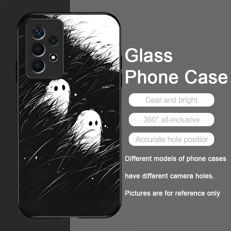 Custodia per telefono in vetro temperato con motivo artistico astratto fantasma divertente per Samsung Galaxy S25 Ultra S24 S23 Plus S22 S21 S20 FE A56 5G Cover