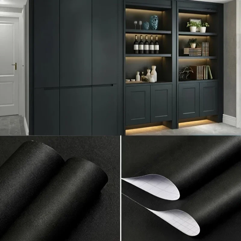 Matte Black PVC Sticker Oil-Resistant And Peel-And-Stick Perfect For Kitchen Cabinet Doors And Home Decor Renovations.