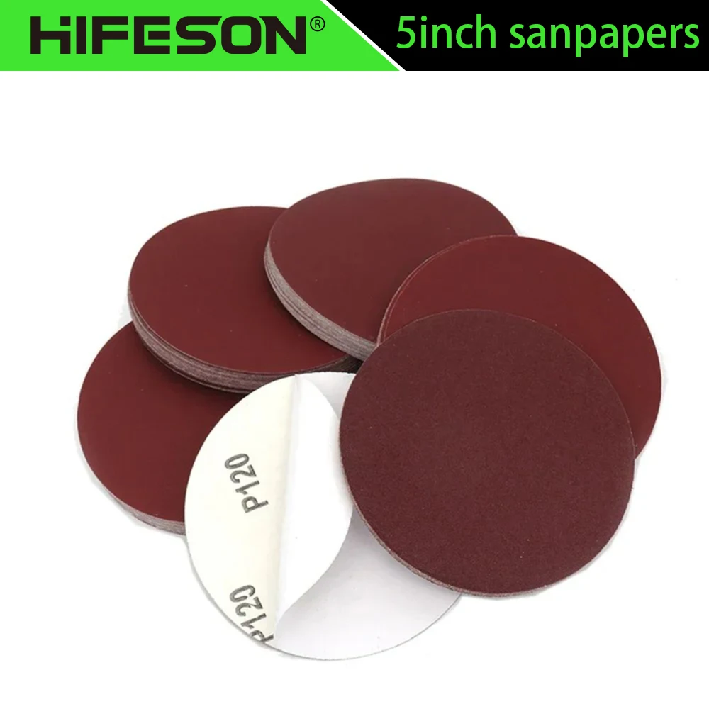 20pcs/50pcs/100pcs 5inch Flocking Disc Sandpapers Back Flocking Sandpaper 125mm Sheet Flanging Grinding Sheet PolishingAdhesives
