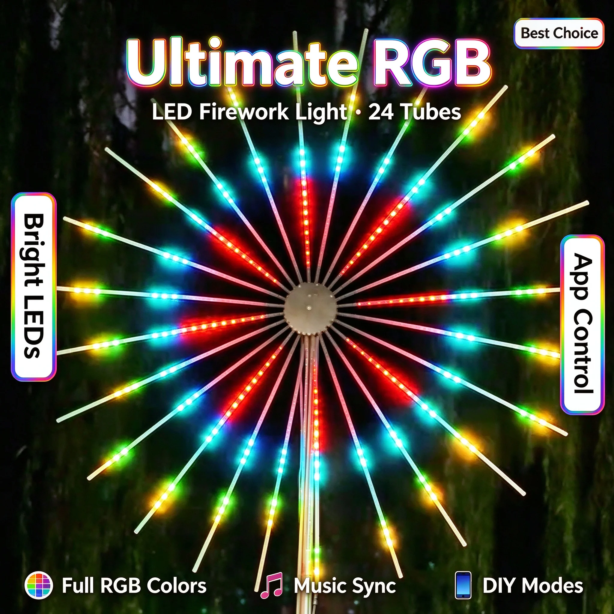 Firework Lights for Barn Wedding, Sound Activated RGB, Waterproof, Dual Speakers, Bluetooth APP, Evening Decor