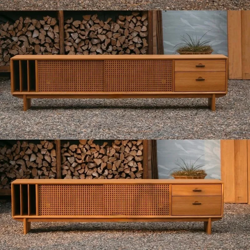 For Myanmar Teak Antique TV Cabinet Nordic Living Room Simple Modern Log Floor Storage Unit with Delete Door Design