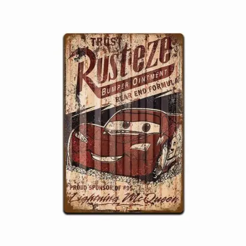 VINTAGE RUST-EZE BUMPER OINTMENT FUNNY 8X12 METAL NOVELTY GARAGE SIGN