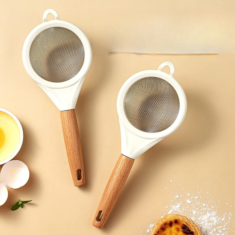 

LMM wooden handle flour sieve fine leakage mesh powdered sugar sieve baking hand-held dusting tool