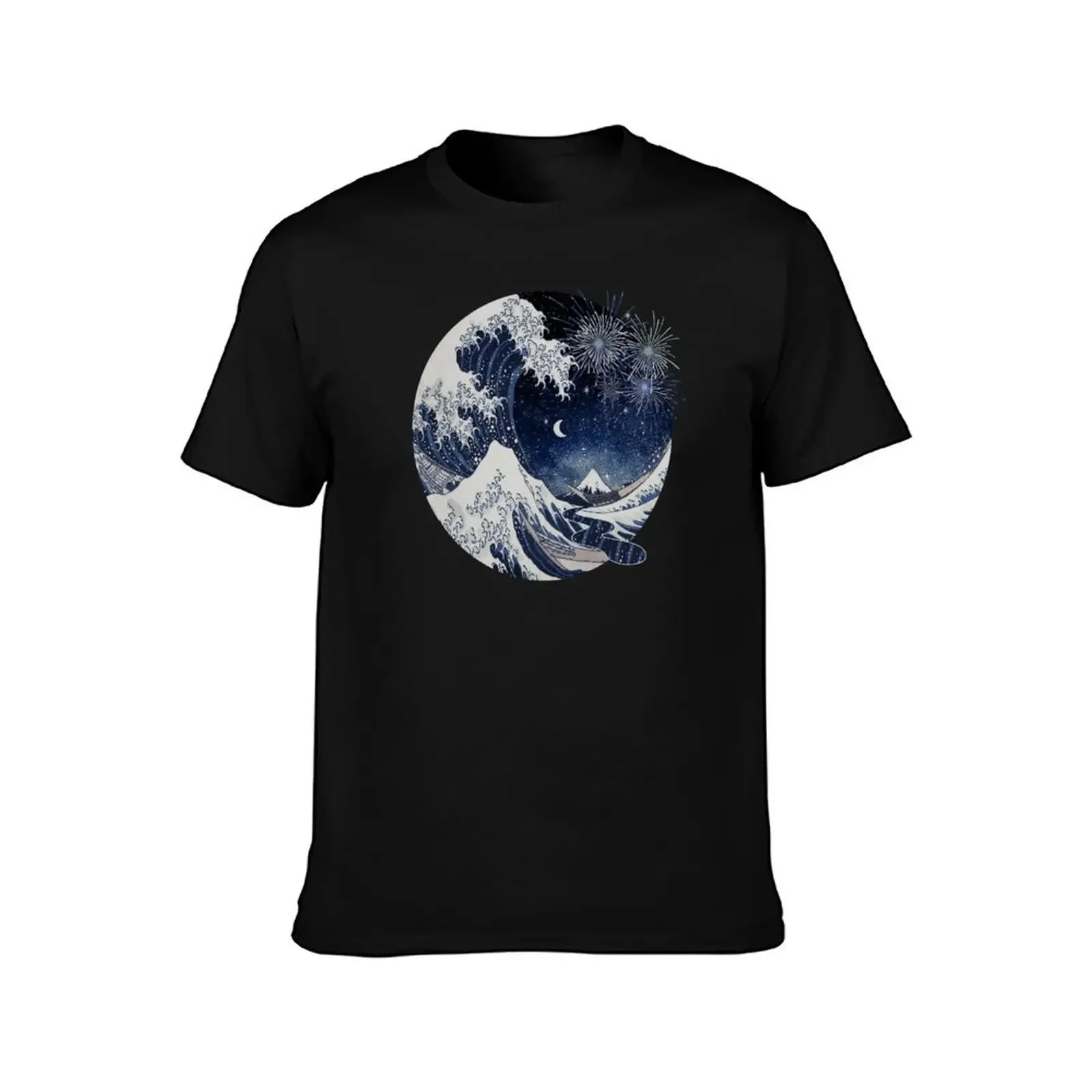 The Great Wave Night Celebration T-Shirt for a boy blue lock anime Short sleeve tee men