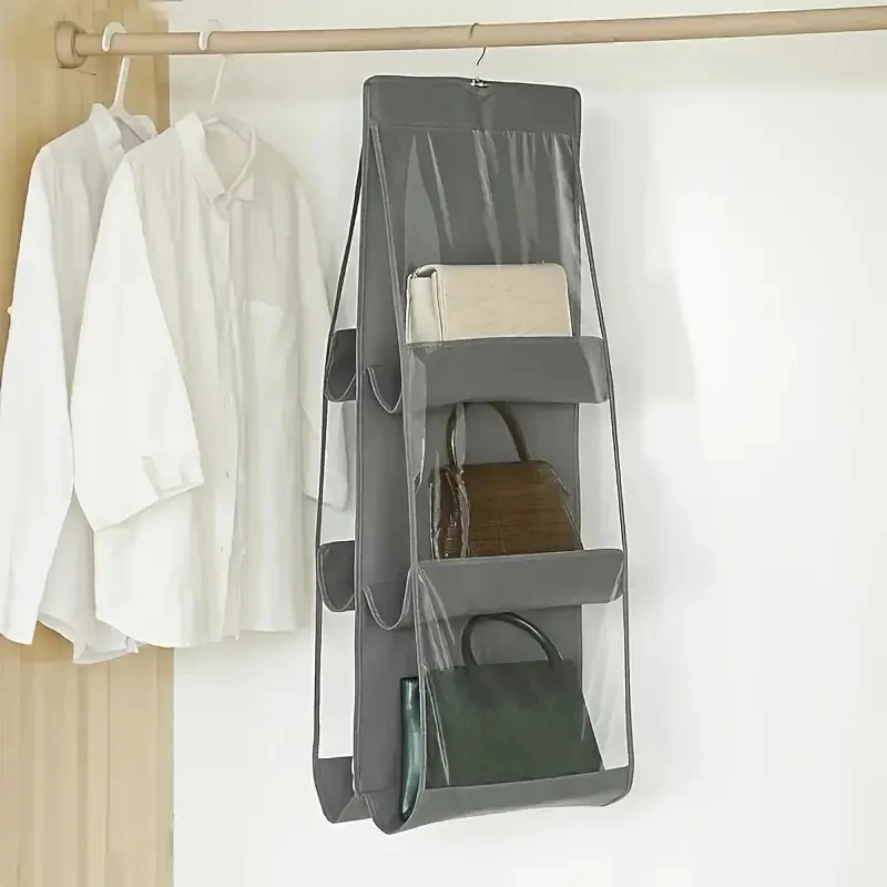 1pc Black/Grey Bag Storage Handbag Hanging Organizer Dust Bag With 6 Pockets Hanging Bag Wall Hanging Storage Bag