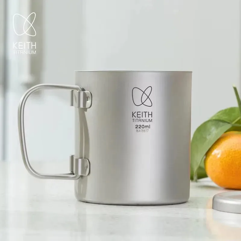 

Keith Titanium Double Wall Foldable Handle Cup - Pure Titanium, Lightweight, Insulated Mug for Camping, Hiking Travel No Metalli