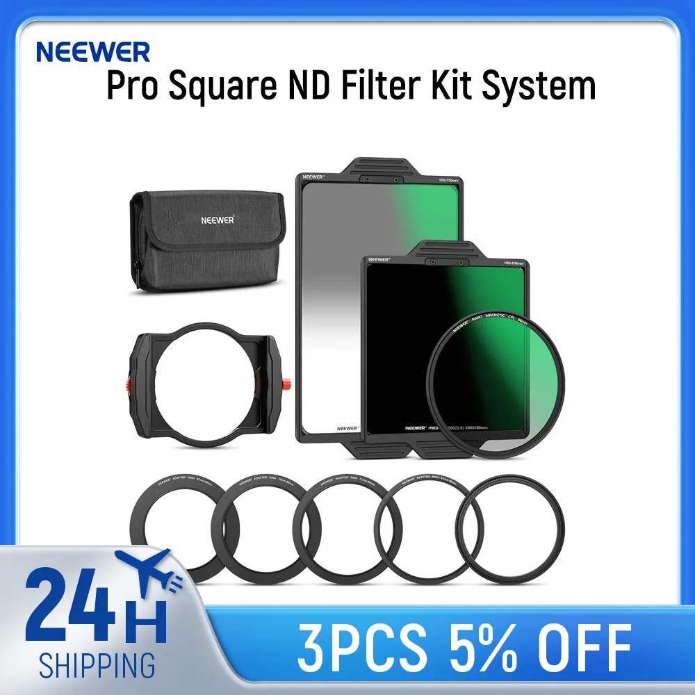 

NEEWER Pro Square ND Filter Kit System with 100mm Metal Magnetic Filter Holder Square Soft GND8/ND1000, 4 Adapter Rings