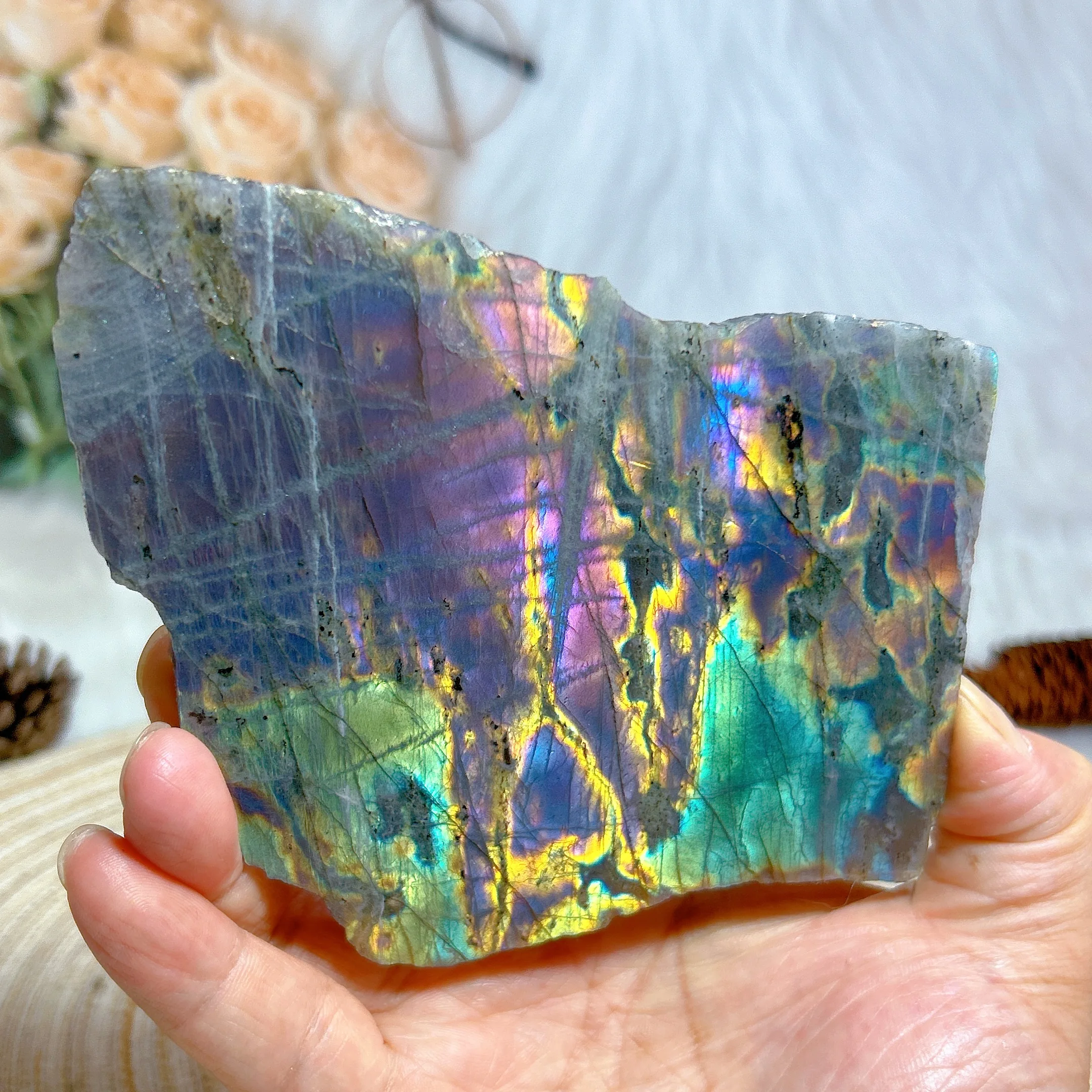 Natural Crystals Purple Blue Labradorite Slab Slice Polished Colorful Gemstones Ore Mineral Home Decorations Room Decor Gifts