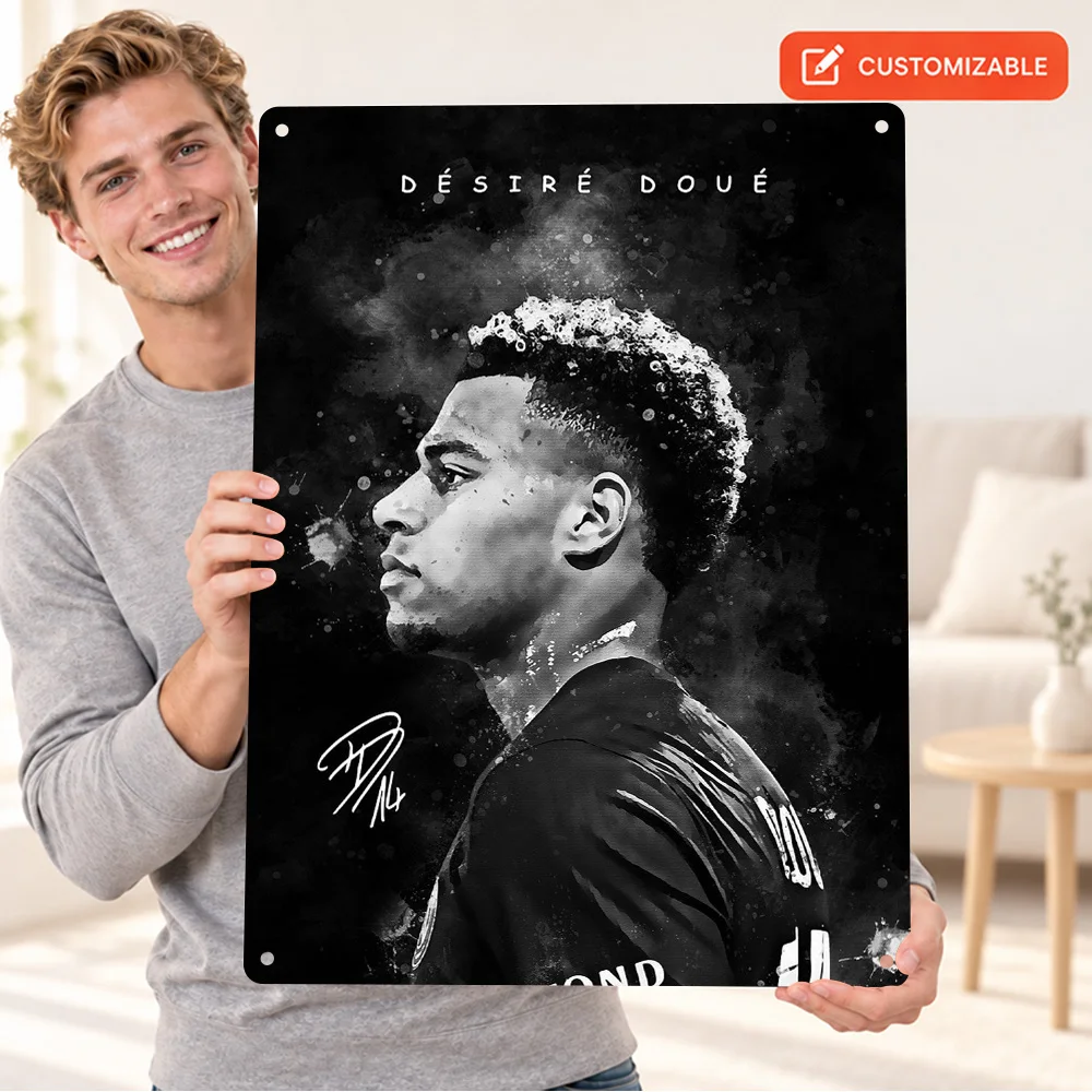 Desire Doue Footballer Printed Poster Personalized Aluminum Metal Sign Ink Wash Face Study Illustration Wall Art For Home Gym