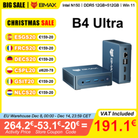 BMAX B4 Ultra Mini PC DDR5 12GB RAM 512GB ROM Intel N150 Windows 11 PC 1 * Type-C 2 * HDMI Supports 4K @ 60Hz Intel Graphics 1000MHz