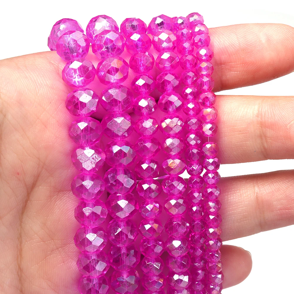 1strand Hotpink Transparent Faceted Abacus Glass Beads Crystal Loose Spacer Bead For Jewelry Making DIY Necklace Bracelet