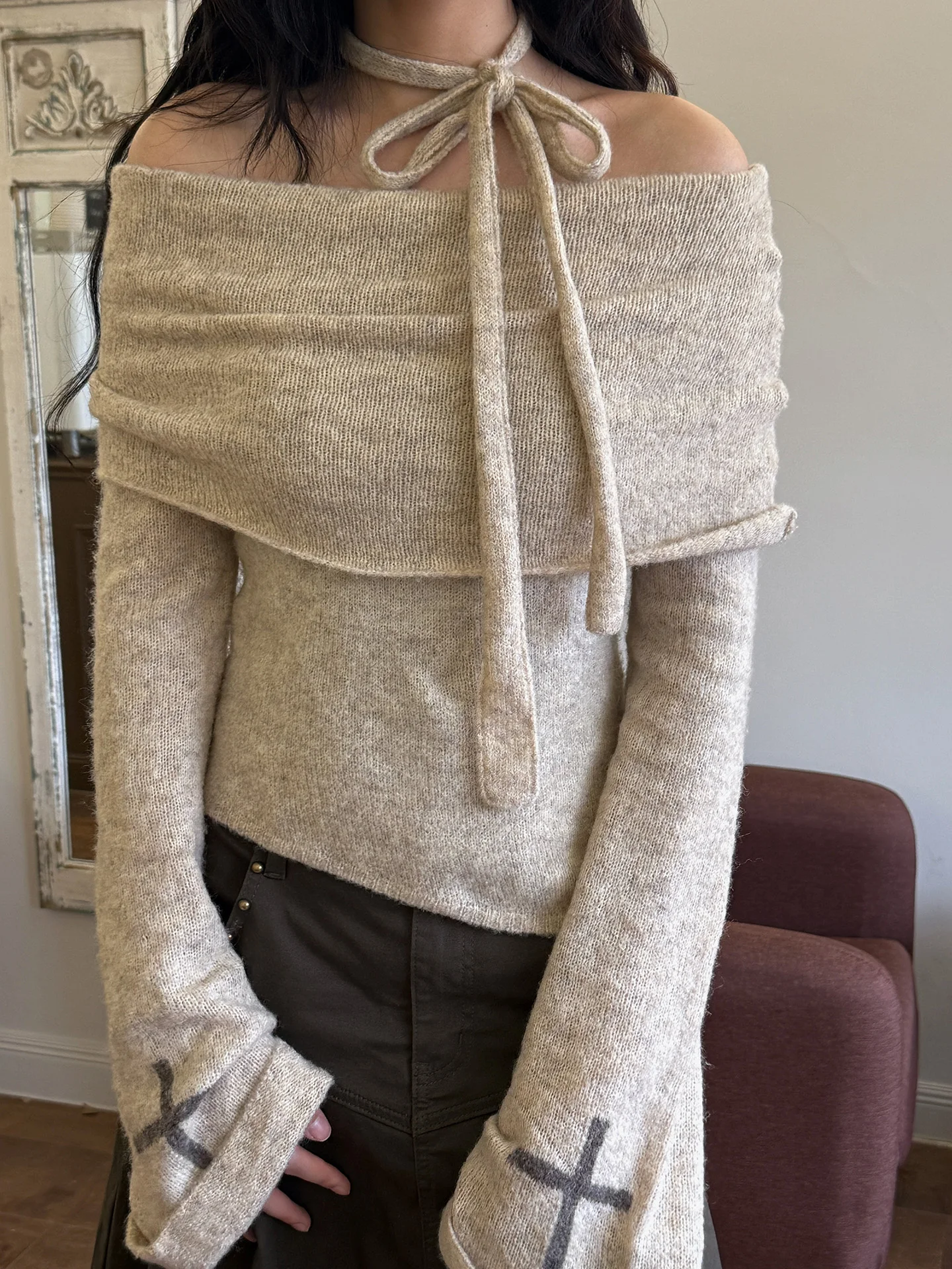 

Шерстяной вязаный длинный свитер St Fi на одно плечо Lazy Sle, осень-зима, теплая модная женская пряжа премиум-класса