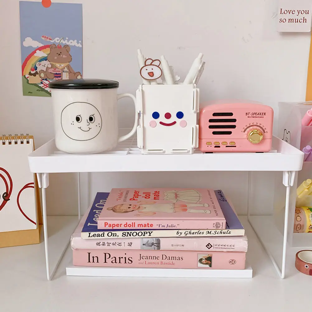 

2 PCS Storage Organizer Stationery Shelf Office Shelves Sundries Rack White Plastic Desktop