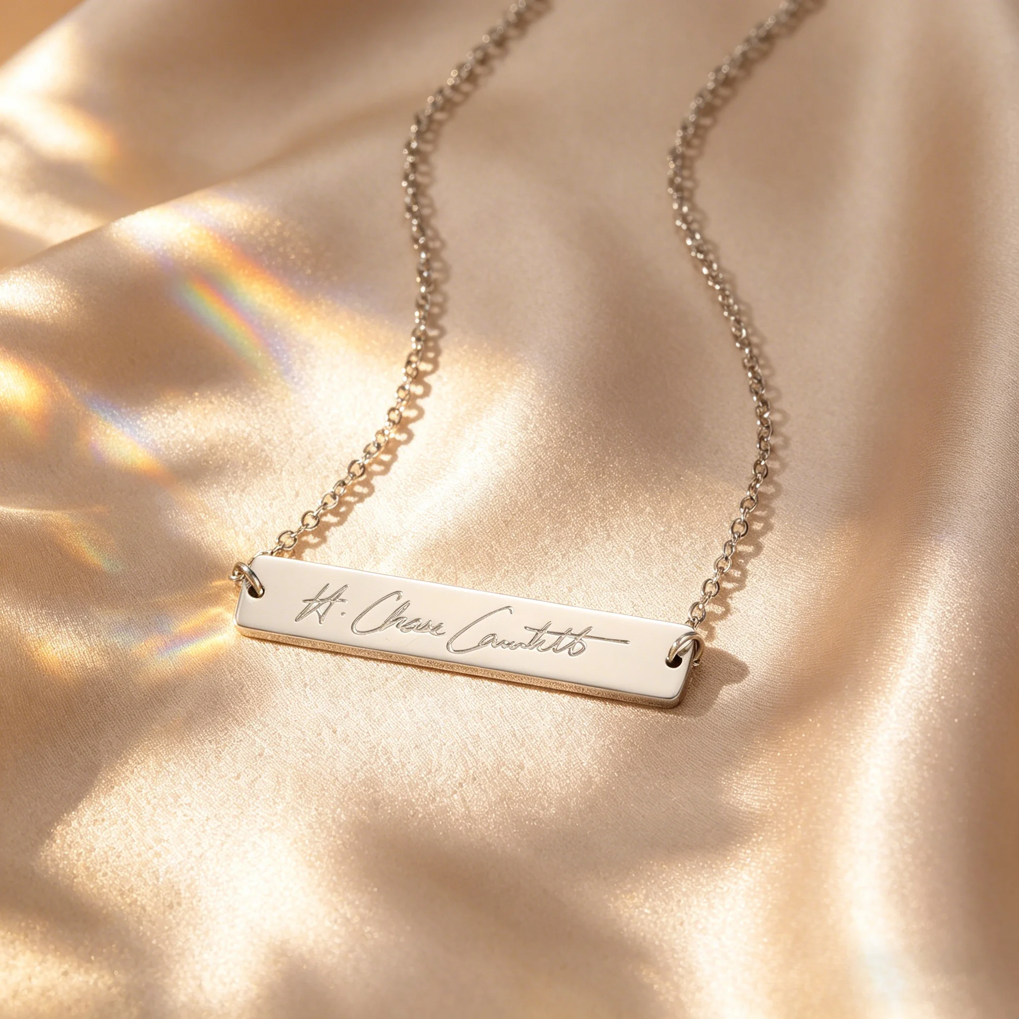 Personalized Handwritten Script Necklace Custom Deep Engraved Bar Necklace Waterproof Jewelry Valentine's Day Gift for Women
