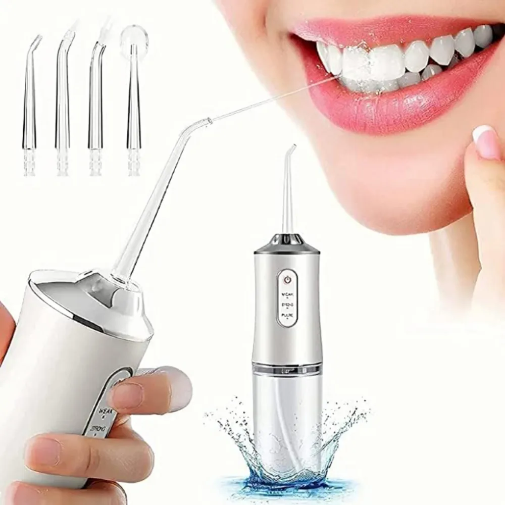 Irrigador Dental 3 em 1 Jato de Água e Fio Dental USB Portátil Recarregável Higiene Bucal Completa