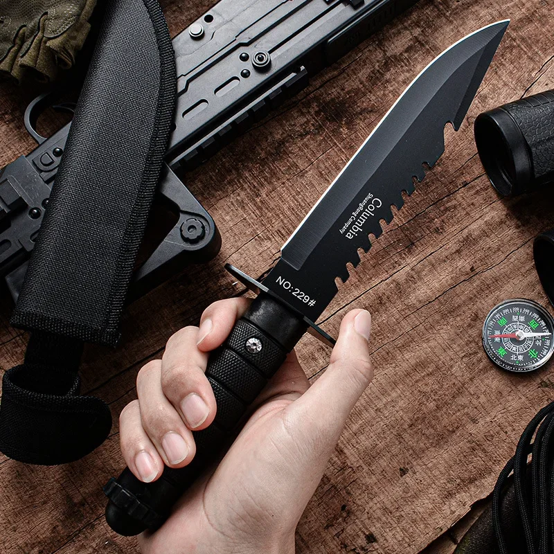 7CR17MOV Steel Sanding Light Tactical Straight Knife Jungle Camping Self-defense Straight Knife ABS Handle Hunting Knife