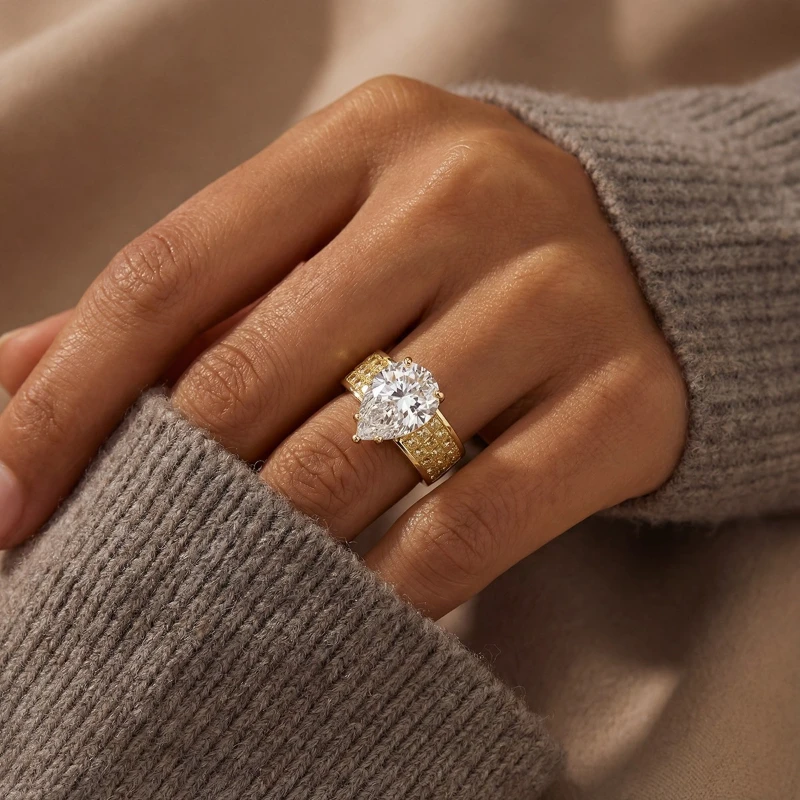Daily Wear Square Water-Drop Cubic Zircon Rings for Women Gold Colour High Quality Female Accessories Wedding Party Jewelry
