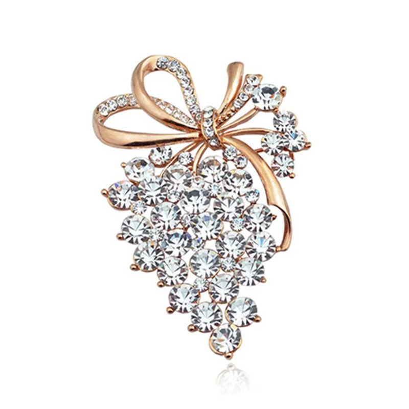 Luxury Crystal Grape Cluster Brooches For Women Ladies Corsage Leaf Brooch Pin Wedding Party Jewelry