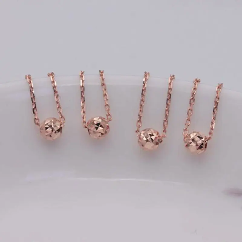 585 Purple Gold Plated 14k Rose Gold Sparkling Round Bead Chain Rings for Women Adjustable Classic Design Simple Charm Jewelry