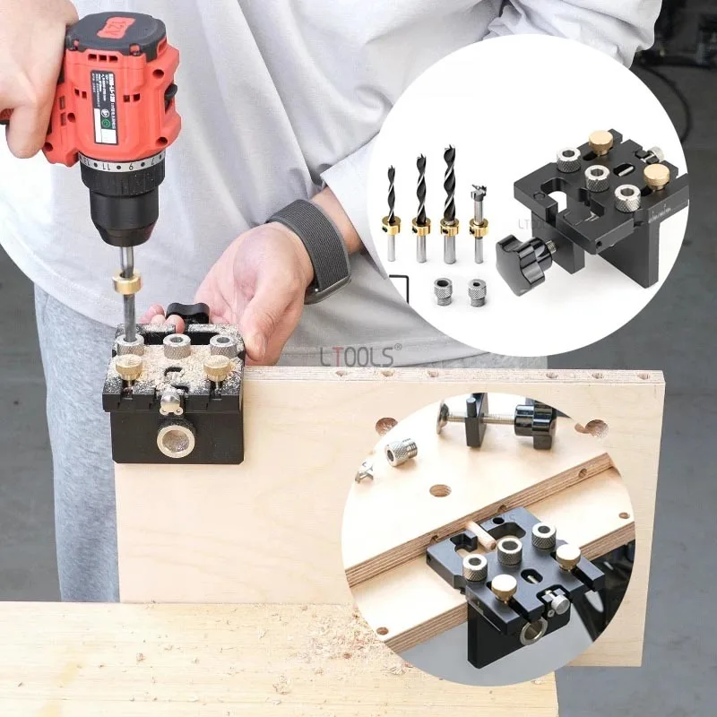 

3-in-1 Hole Puncher Woodworking Positioning Fixture Kit Multifunctional Connecting Tools Adjustable Drill Guide Puncher Locator
