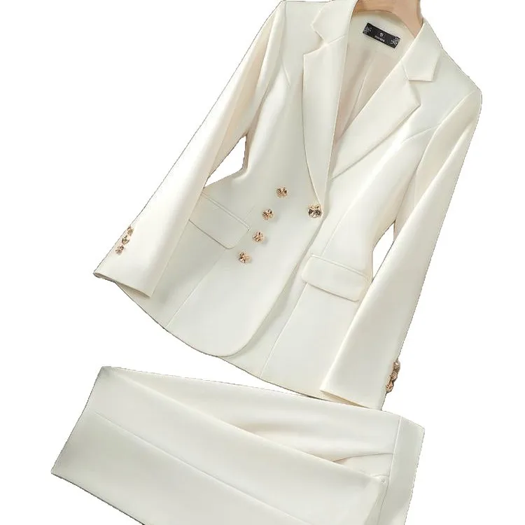 Negócios commuter roupas de trabalho carreira terno feminino duplo breasted blazer superior terno e calças ol 2026 dois 2 peças conjunto roupas