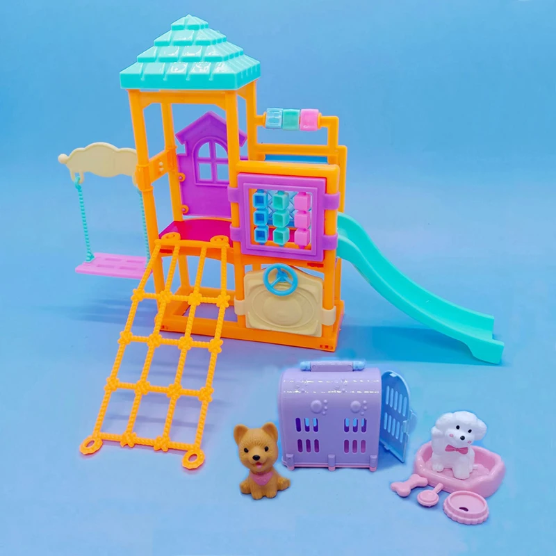 New 2023 For Barbie Doll Toy Accessories Simulation Mini Pet Puppy Dog Kennel Amusement Park Set For Children\'s Play House