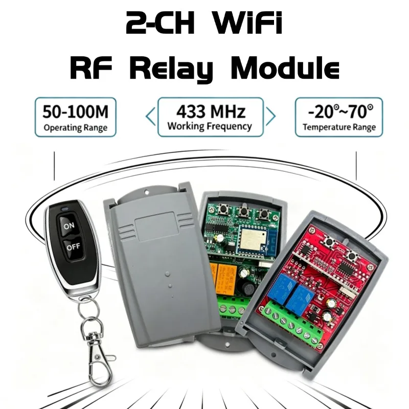 WIFI Garage Door Opener Gate Receiver 2CH 433mhz Universal Fixed Rolling Code Multi Brand Controller Switch Works with Tuya