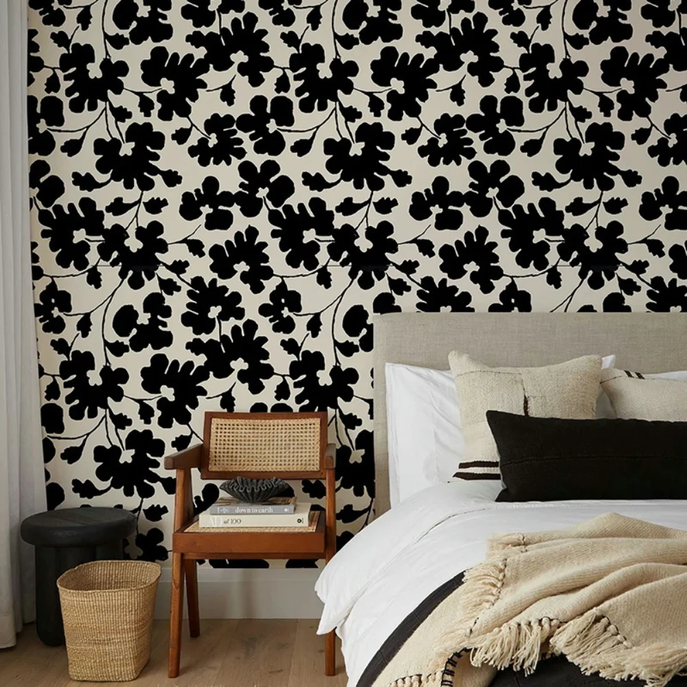 

Vintage Black Flower Wallpaper Self-adhesive Waterproof Bedroom Wallpapers Peel and Stick Furniture PVC Stickers Home Decoration