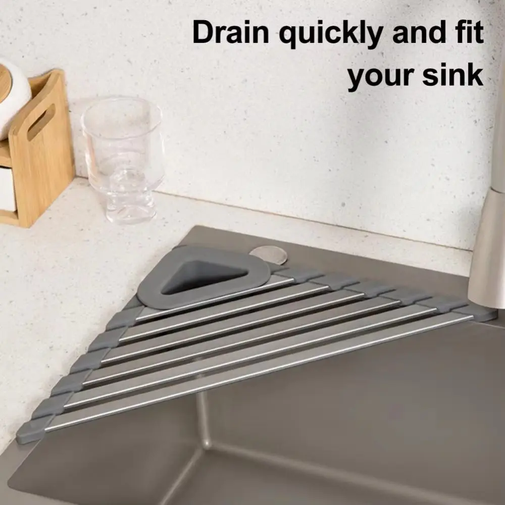 

Multi-purpose Wear-resistant Storage Rack Organizer Sturdy Foldable Sink Storage Rack Non-slip Triangular Water Filter Sink