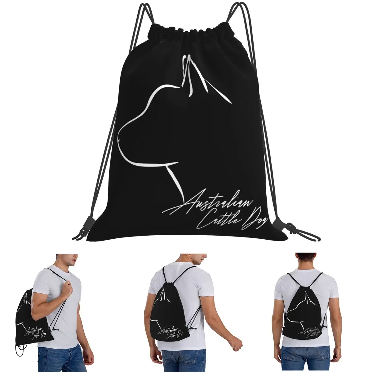 Australian Cattle Dog Dog Mom Profile Backpacks Portable Drawstring Bags Storage Bag Book Bags for Travel School